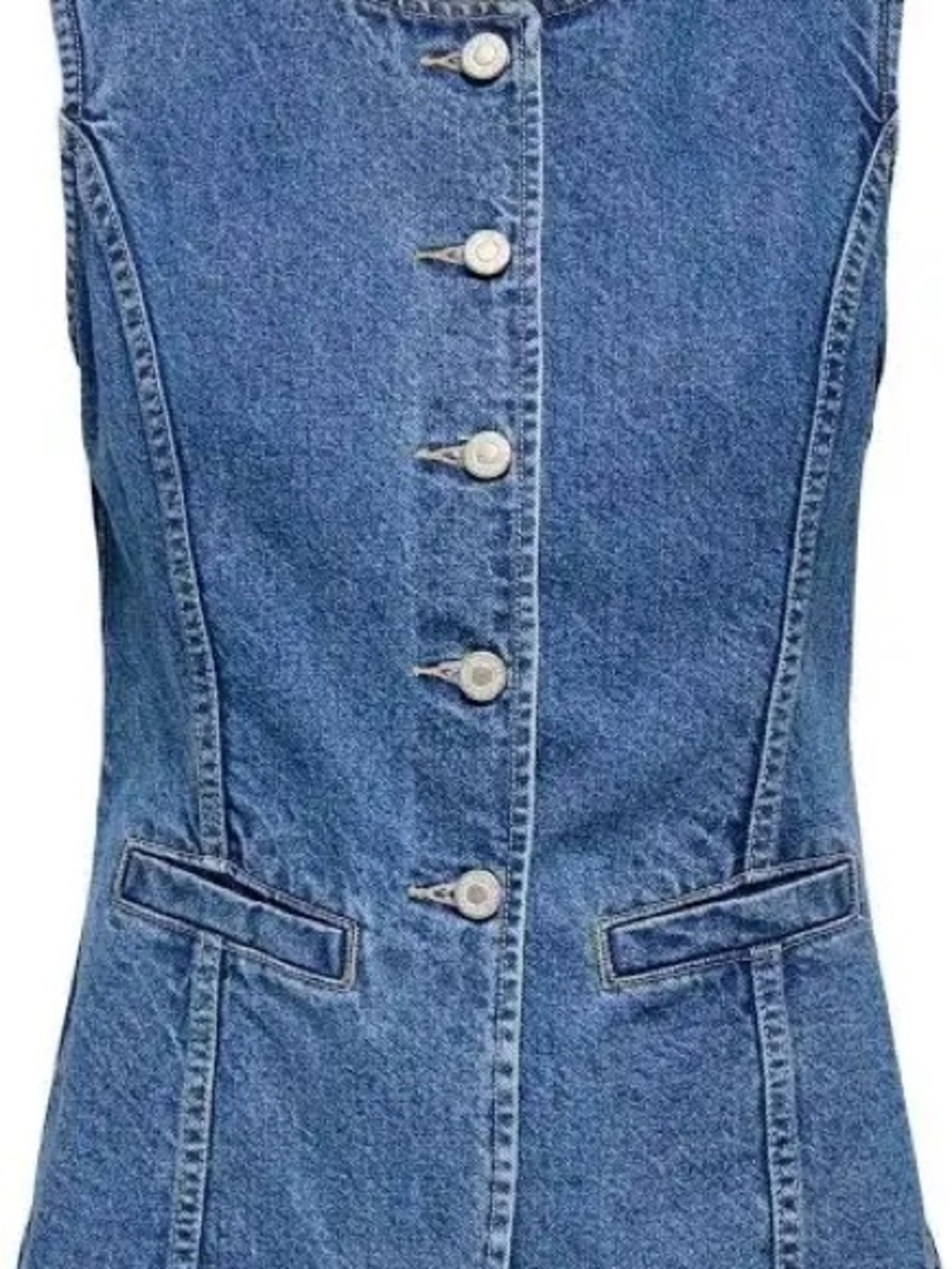 ONLY Denim Button-Front Sleeveless One-Piece in Blue